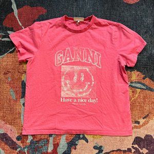 GANNI logo tee shirt in pink - size M